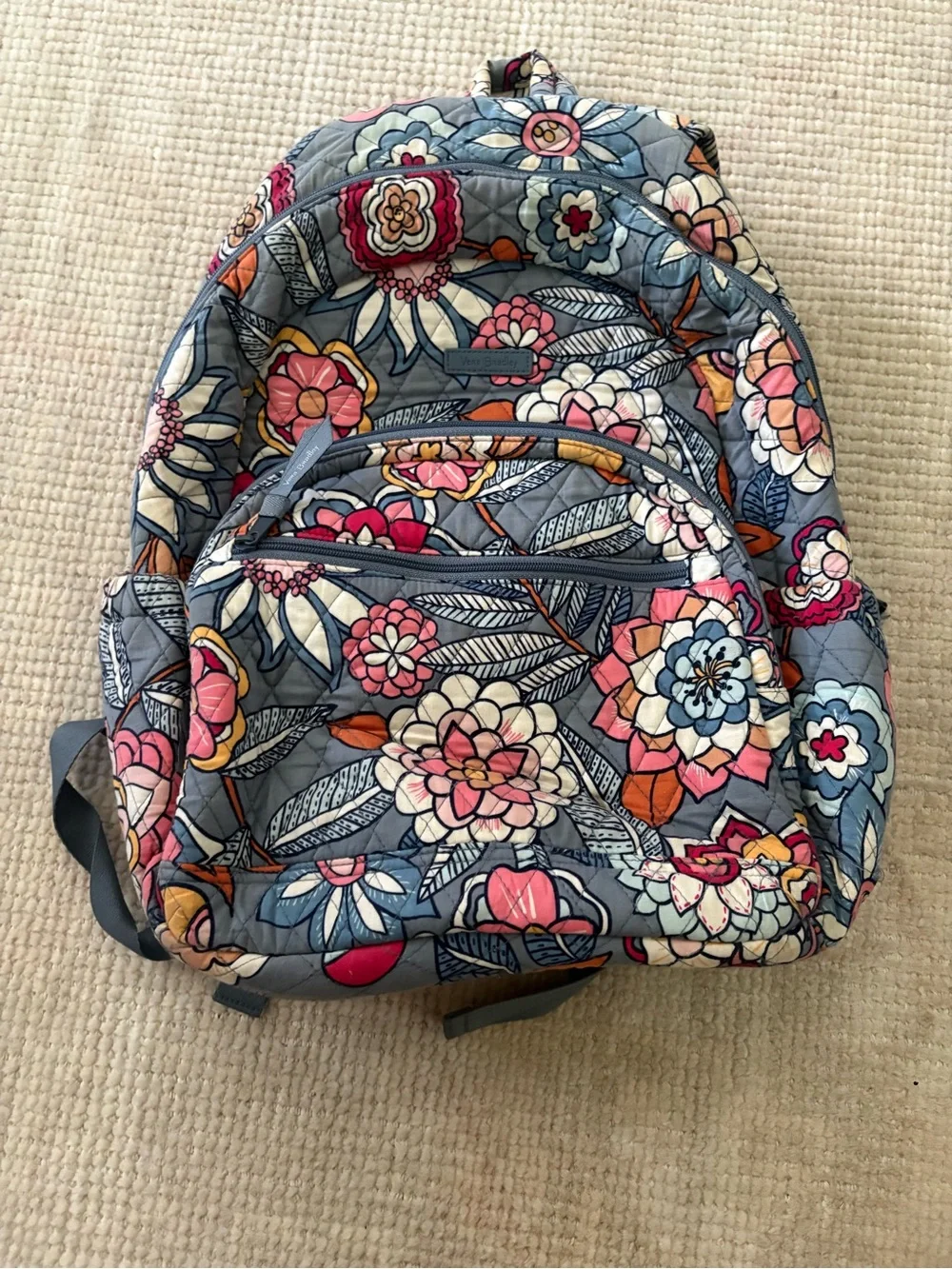 Vera Bradley Quilted Campus Backpack/ Floral Gray and Pink